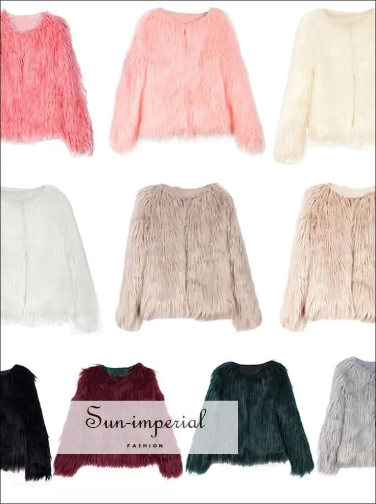 Women Faux Fur Coat Fluffy Warm Long Sleeve Outerwear
