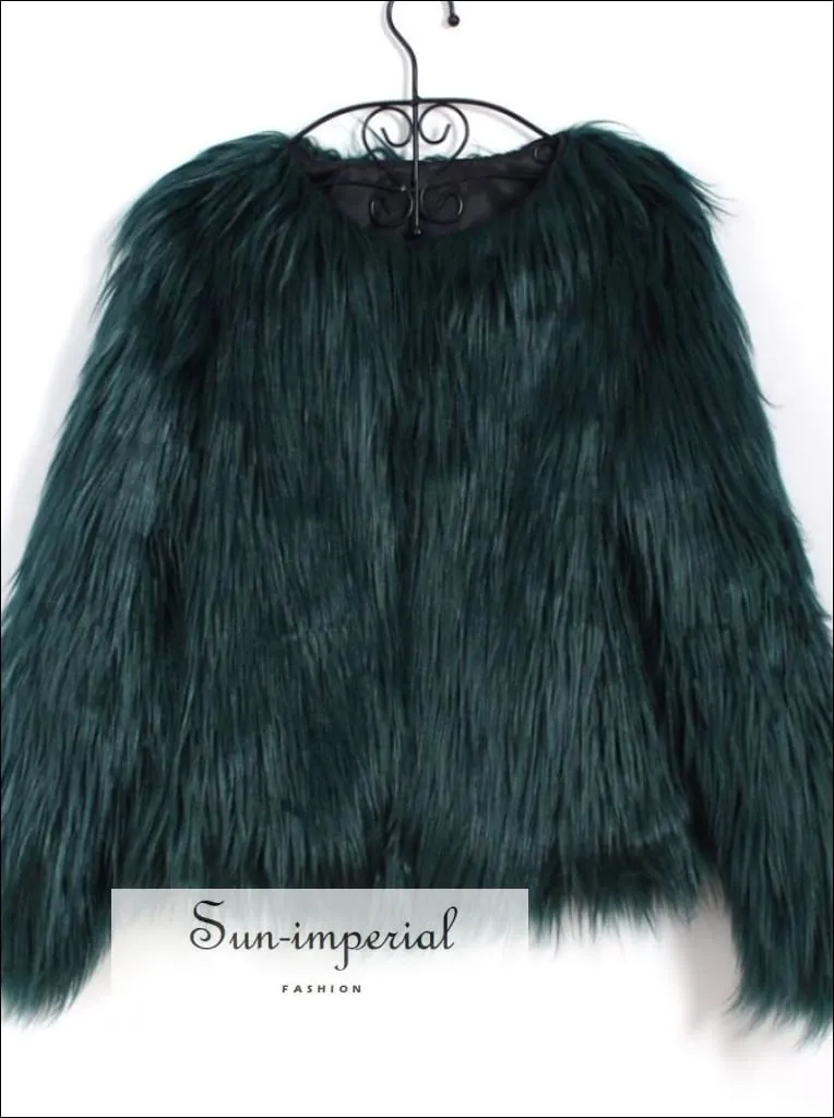 Women Faux Fur Coat Fluffy Warm Long Sleeve Outerwear