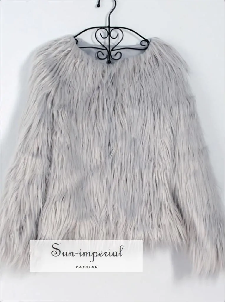 Women Faux Fur Coat Fluffy Warm Long Sleeve Outerwear