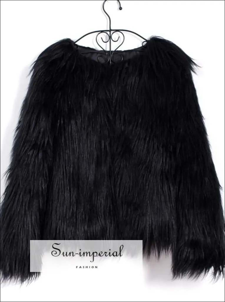 Women Faux Fur Coat Fluffy Warm Long Sleeve Outerwear