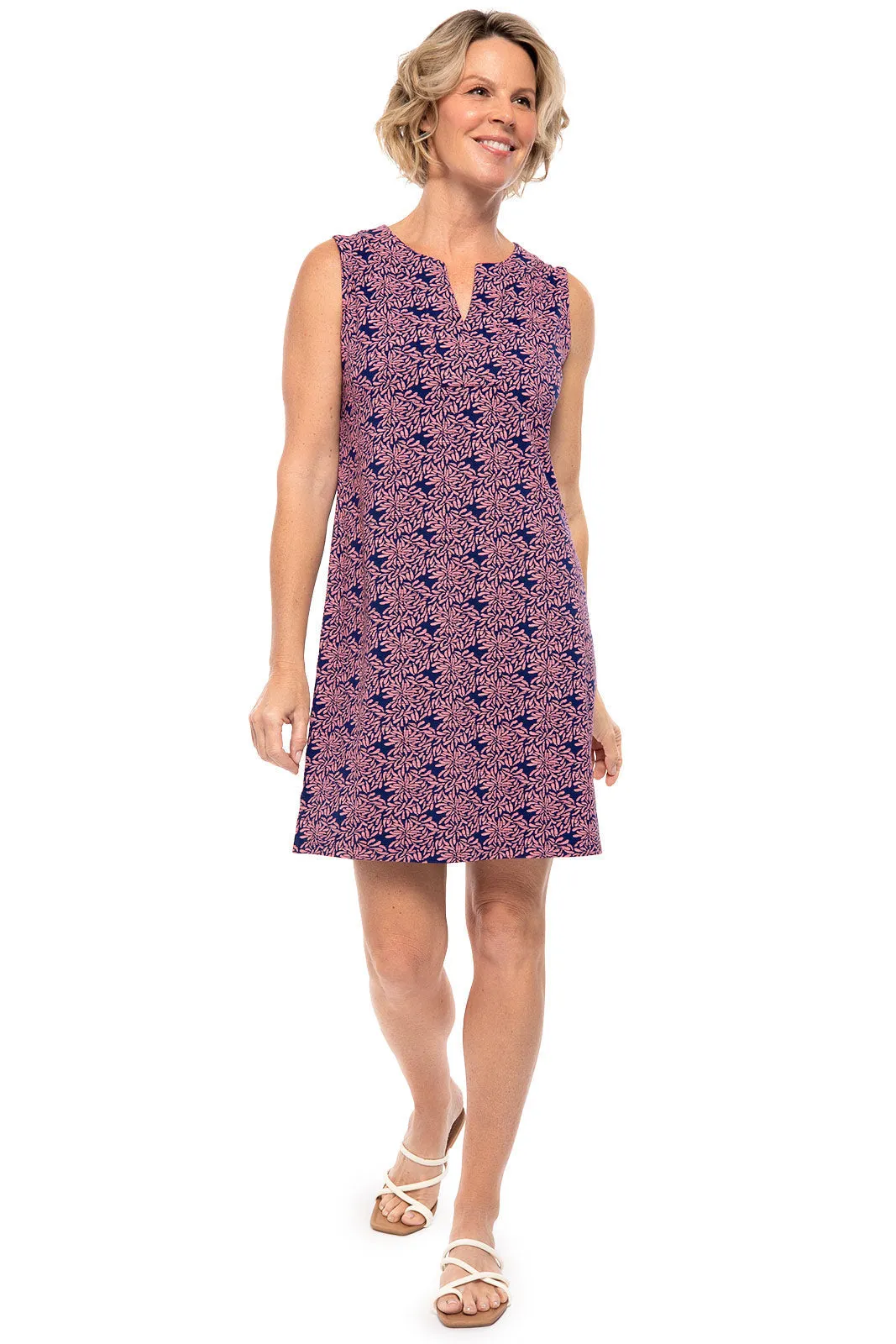Women's Oceanside Tank Dress  |  Peachy Pink Etched Flowers